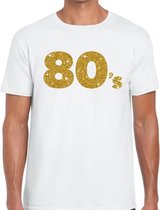 80's goud glitter tekst t-shirt wit heren - Jaren 80/ Eighties kleding M