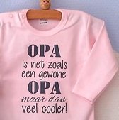 Baby Rompertje roze meisjes met tekst | Opa is net zoals een gewone opa maar dan veel cooler | lange mouw | roze met grijs | maat 50/56