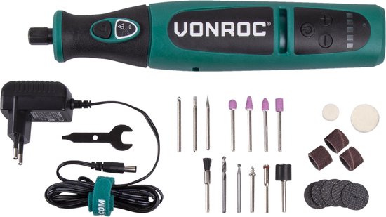 VONROC Accu Multitool – Roterend – 8V – Incl. 24 accessoires, oplader & opbergtas - VONROC