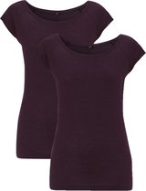 bamboe shirts dames 2-pack S aubergine