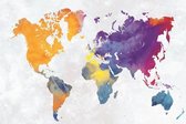 Kleurrijke wereldkaart wanddecoratie op poster papier 60x40cm