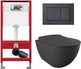 Tece Toiletset - Inbouw WC Hangtoilet wandcloset - Creavit Mat Antraciet Tece Now Glans Zwart