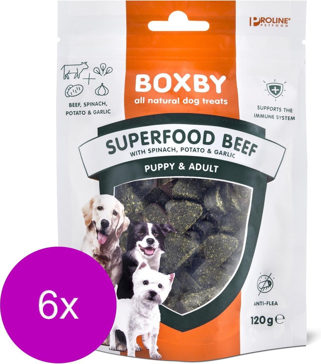 Proline Superfood 120 g - Hondensnacks - 6 x Rund&Spinazie&Knoflook