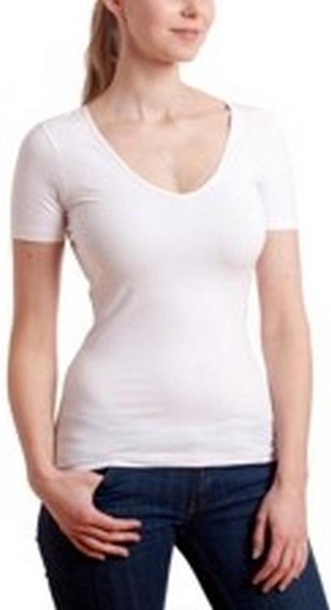 Garage 702 - Dames Bodyfit T-shirt V-hals korte mouw wit XL 95% katoen 5% elastan