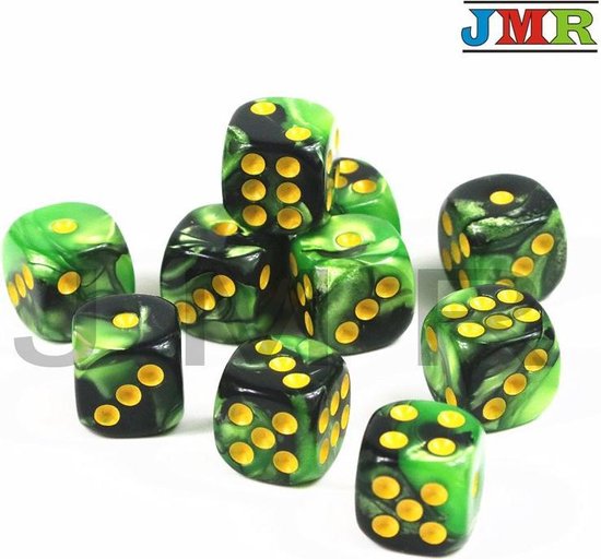 Thumbnail van een extra afbeelding van het spel 10x Mini dobbelsteen groen/zwart | Dobbelspel