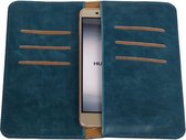 Blauw Pull-up Large Pu portemonnee wallet voor Huawei Ascend G700
