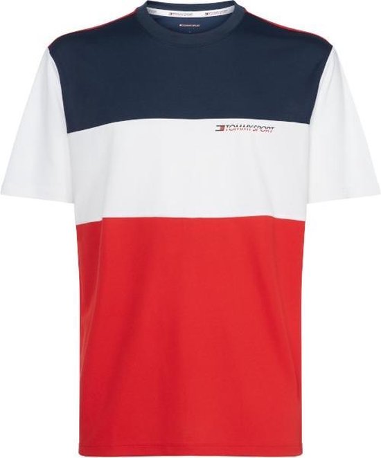 Tommy Hilfiger Sport heren t-shirt Colourblock - blauw/wit/rood-S | bol.com