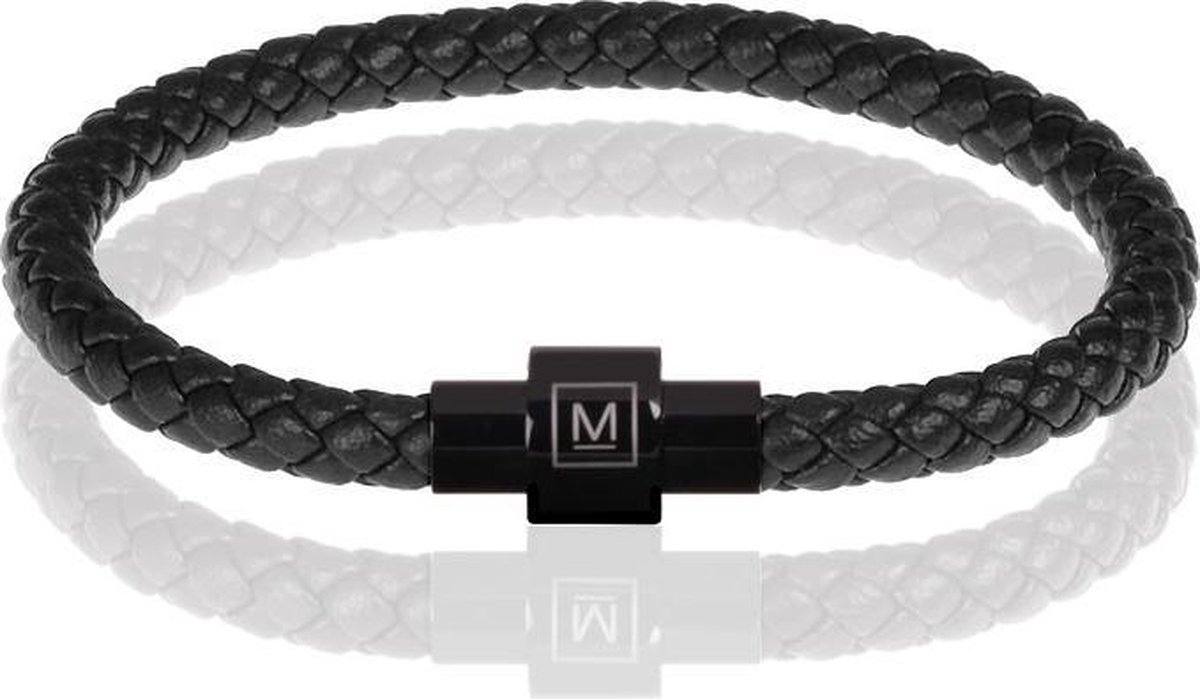 Memphis armband leer en edelstaal Zwart-20cm