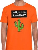 Wil je een Knuffel tekst t-shirt oranje heren - heren shirt Wil je een Knuffel - oranje kleding S