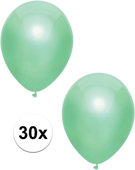 30x Mintgroene metallic ballonnen 30 cm - Feestversiering/decoratie ballonnen mintgroen