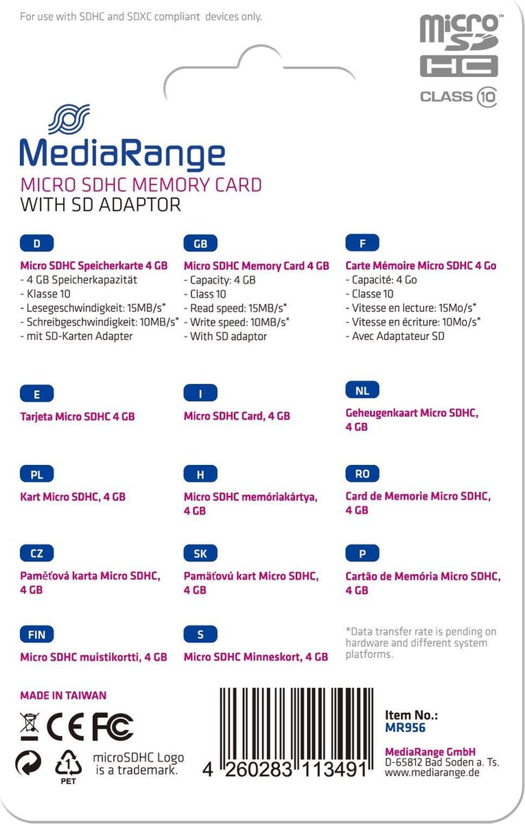 MediaRange microSD 4GB +1Ad Cl10 SDHC MRA geheugenkaart thumbnail 3