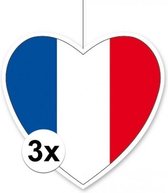 3x Hangdecoratie harten Frankrijk 28 cm - Franse vlag EK/WK landen versiering
