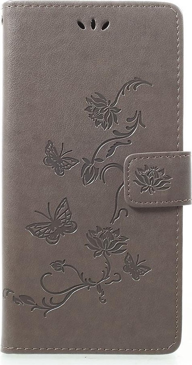 Bloemen & Vlinders Book Case - Geschikt voor Samsung Galaxy A70 Hoesje - Grijs