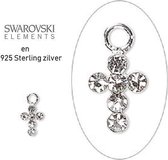 925 Sterling zilveren kruis bedeltjes (7x5mm) met Swarovski kristal in de kleur 'helder'. Verkocht per 2 stuks