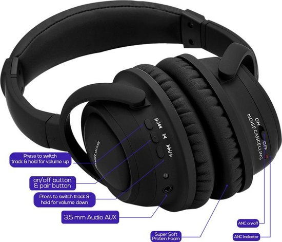 PowerLocus Noise Cancelling draadloze Bluetooth Over-Ear Koptelefoon,  Wireless... | bol.com