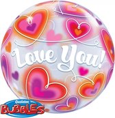 Folieballon - Love you - Tekst wit - Bubble - 56cm - Zonder vulling