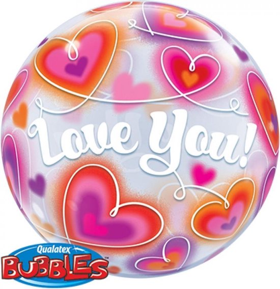 Folieballon - Love you - Tekst wit - Bubble - 56cm - Zonder vulling