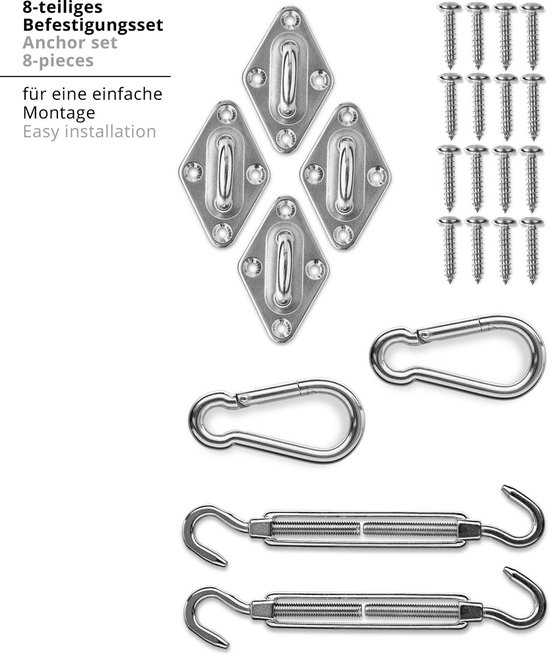 Lumaland - Montage set - achtdelige bevestigingsset voor schaduwdoek / zonnescherm