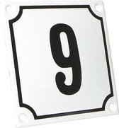 Emaille huisnummer wit/zwart nr. 9 10x10cm