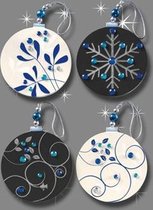Sigel kerst hangers Bal, Handmade,  Wit. Blauw. Zilver. 4 PAKJES a 4 STUKS. ZW/W. BLAUW ZILVER