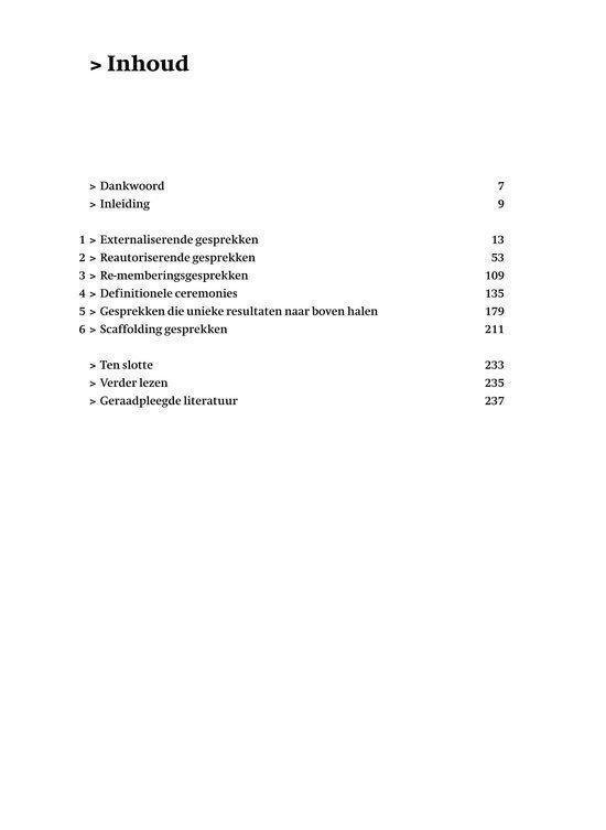 Pagina met de titel '> Inhoud' en een lijst van hoofdstukken.