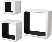 Wandplanken kubus 6 st wit en zwart (incl. vloerviltjes)