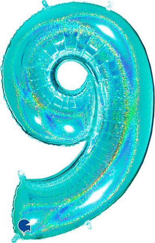 Cijfer 9 Glitter Tiffany Blue (102cm)