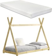 Juniorbed - Tipi met bedbodem en matras 90x200cm - naturel