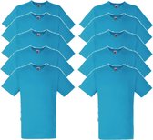 10 x Fruit of the Loom V-Hals ValueWeight T-shirt Azure Bluel Maat L