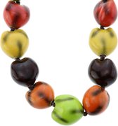 Ketting van bruin touw met grote multi-color kralen