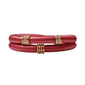 Quiges - Leren Wikkelarmband Rood 44cm met Aanschuif Bedels Roségoudkleurig - RVS Magneetsluiting - ELBS093