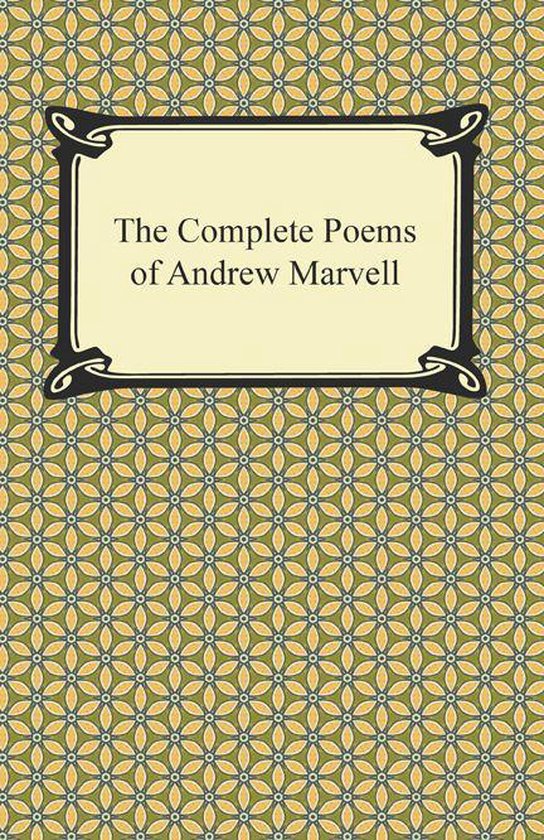Boek met de titel 'The Complete Poems of Andrew Marvell' op een groene en gele geometrische achtergrond.