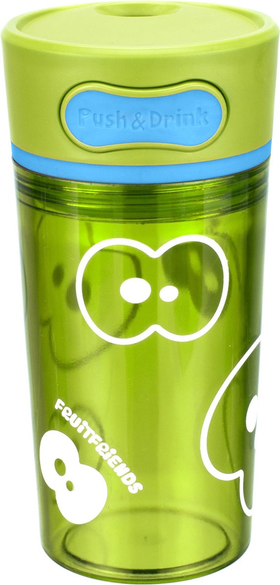 Goedkoopste Fruitfriends Push & Drink Drinkbus - 300ml - 18x7cm - Drinkfles kinderen - Kunststof - Limoen Groen