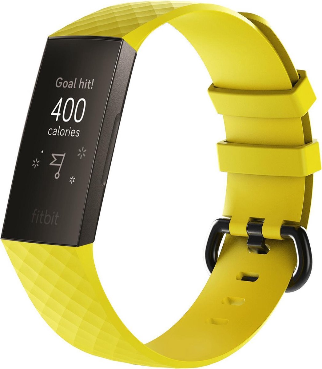 KELERINO. Siliconen bandje geschikt voor Fitbit Charge 3 / Charge 4 Geel - Small
