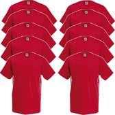 10 x Fruit of the Loom V-Hals ValueWeight T-shirt Rood Maat L