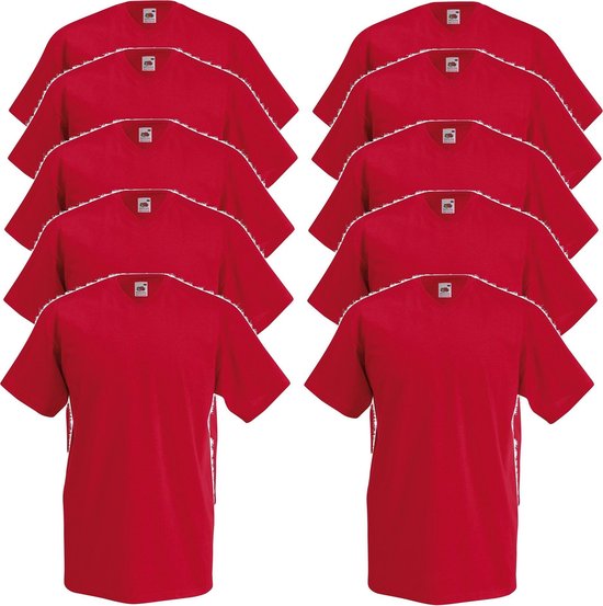 10 x Fruit of the Loom V-Hals ValueWeight T-shirt Rood Maat L