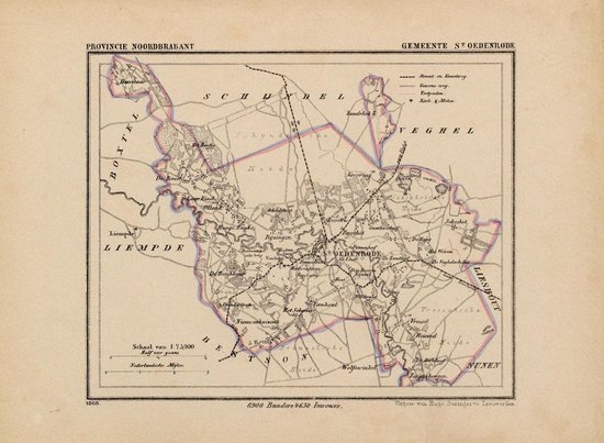 Historische kaart, plattegrond van gemeente St Oedenrode in Noord Brabant uit 1867 door Kuyper van Kaartcadeau.com