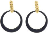 Behave® Ronde oorhangers clip blauw en goud-kleur 5 cm