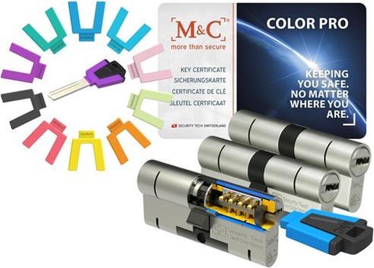 M&C Color PRO set van 3 cilinders 32/32 en 5 sleutels SKG3