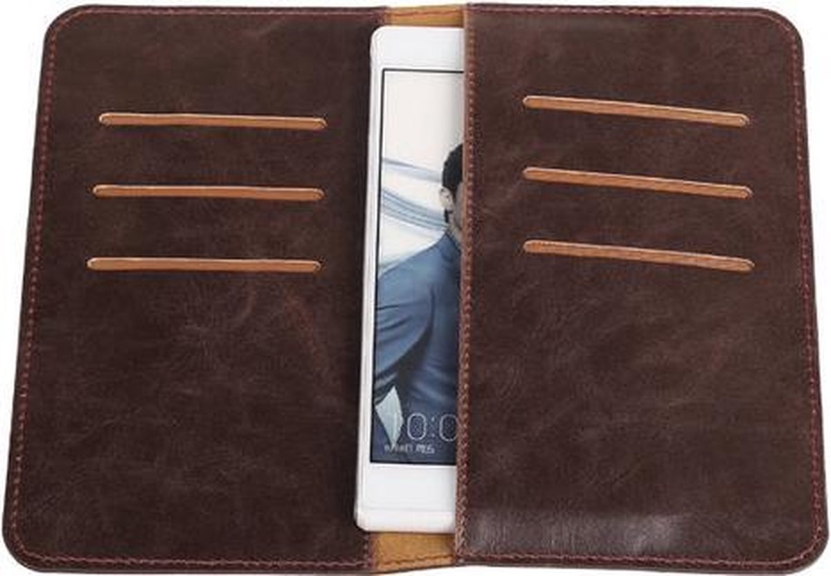 Mocca Pull-up Medium Pu portemonnee wallet voor Huawei Ascend P6