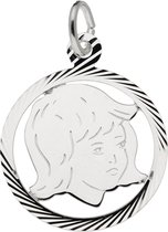 Silver Lining hanger - kinderkopje - zilver - 23 x 19 mm - meisje in gediamanteerde rand