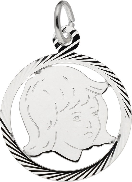 Silver Lining hanger - kinderkopje - zilver - 23 x 19 mm - meisje in  gediamanteerde rand | bol