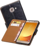 Pull Up TPU PU Leder Bookstyle Wallet Case Hoesjes voor Galaxy J7 Max Zwart