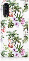 Geschikt voor Samsung Galaxy A50 Standcase Hoesje Design Flamingo Palms