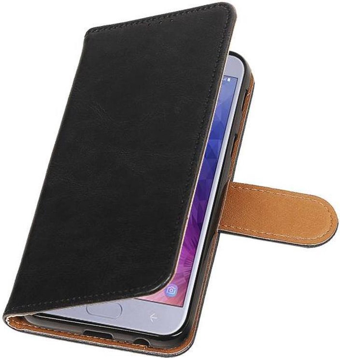 Zwart Pull-Up Booktype Hoesje voor Samsung Galaxy J4