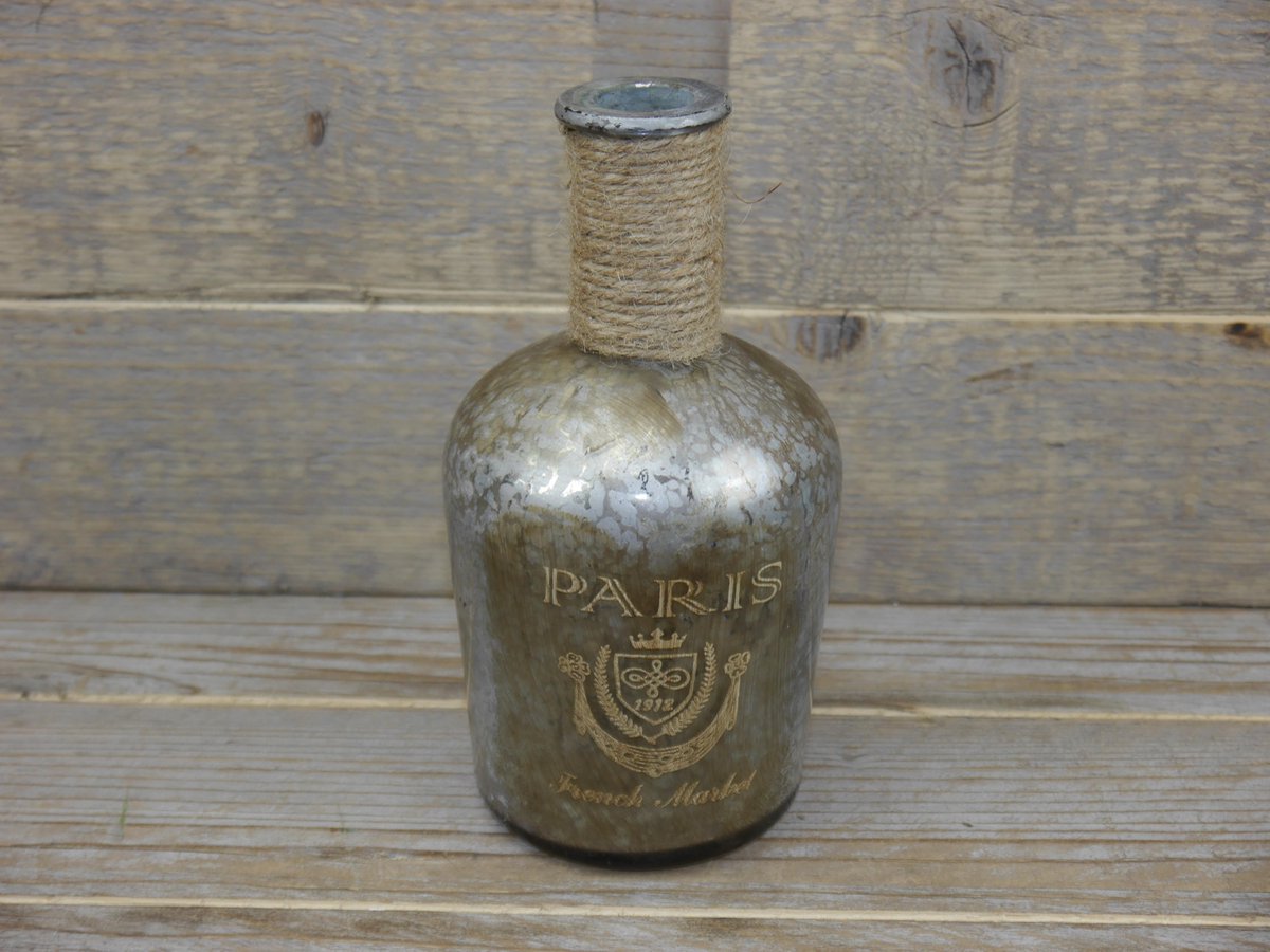 SENSE Decoratieve fles vaas met opdruk - Vintage stijl vaas - Vaas zilver antiek