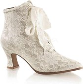 EU 39 = US 9 | VICTORIAN-30 | 2 3/4 Flaired Heel Lace Up Ankle Bootie w/Lace Overlay