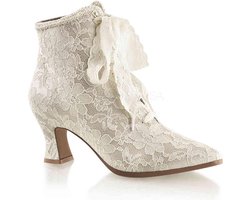 EU 39 = US 9 | VICTORIAN-30 | 2 3/4 Flaired Heel Lace Up Ankle Bootie w/Lace Overlay