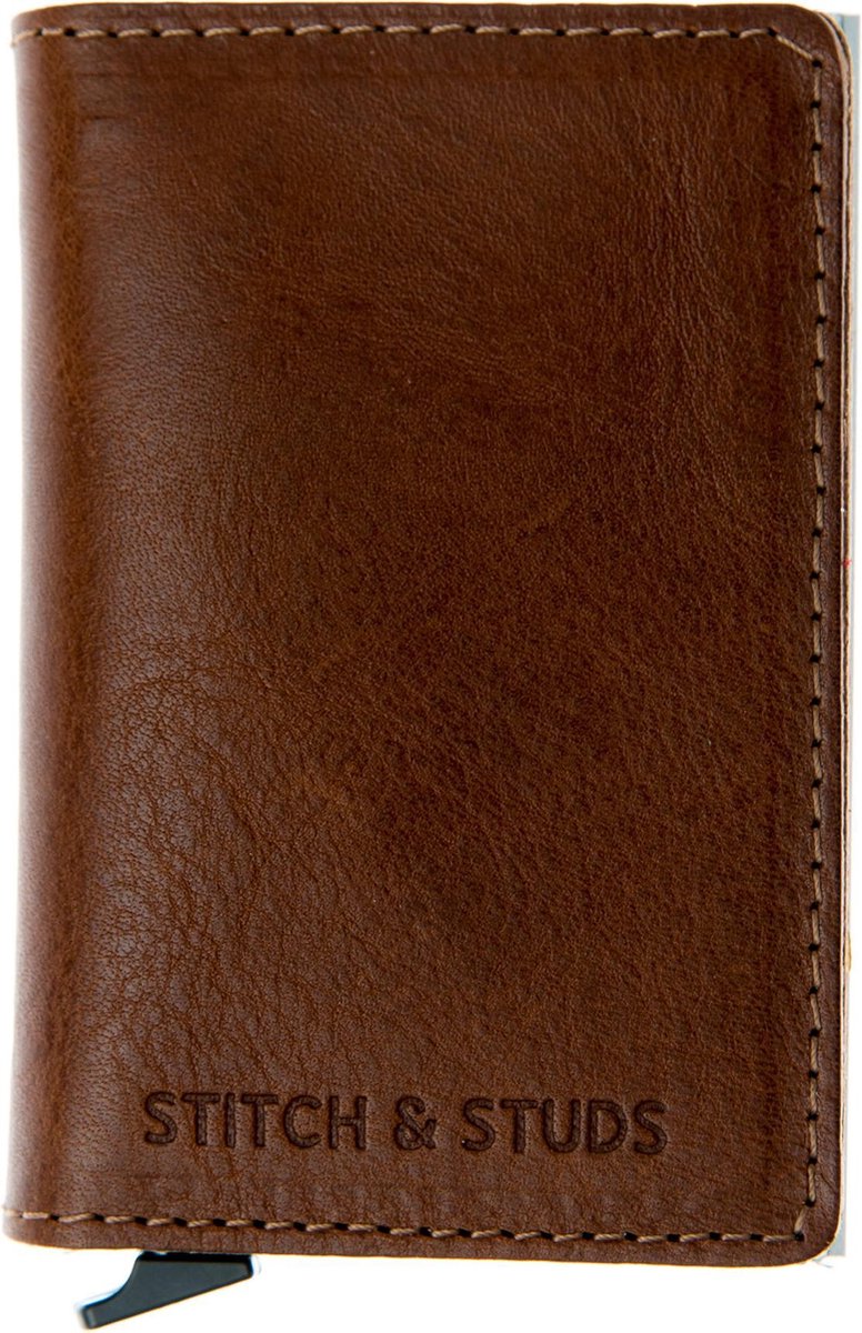 Stitch & Studs leren RFID Cardprotector Creditcardhouder Bruin