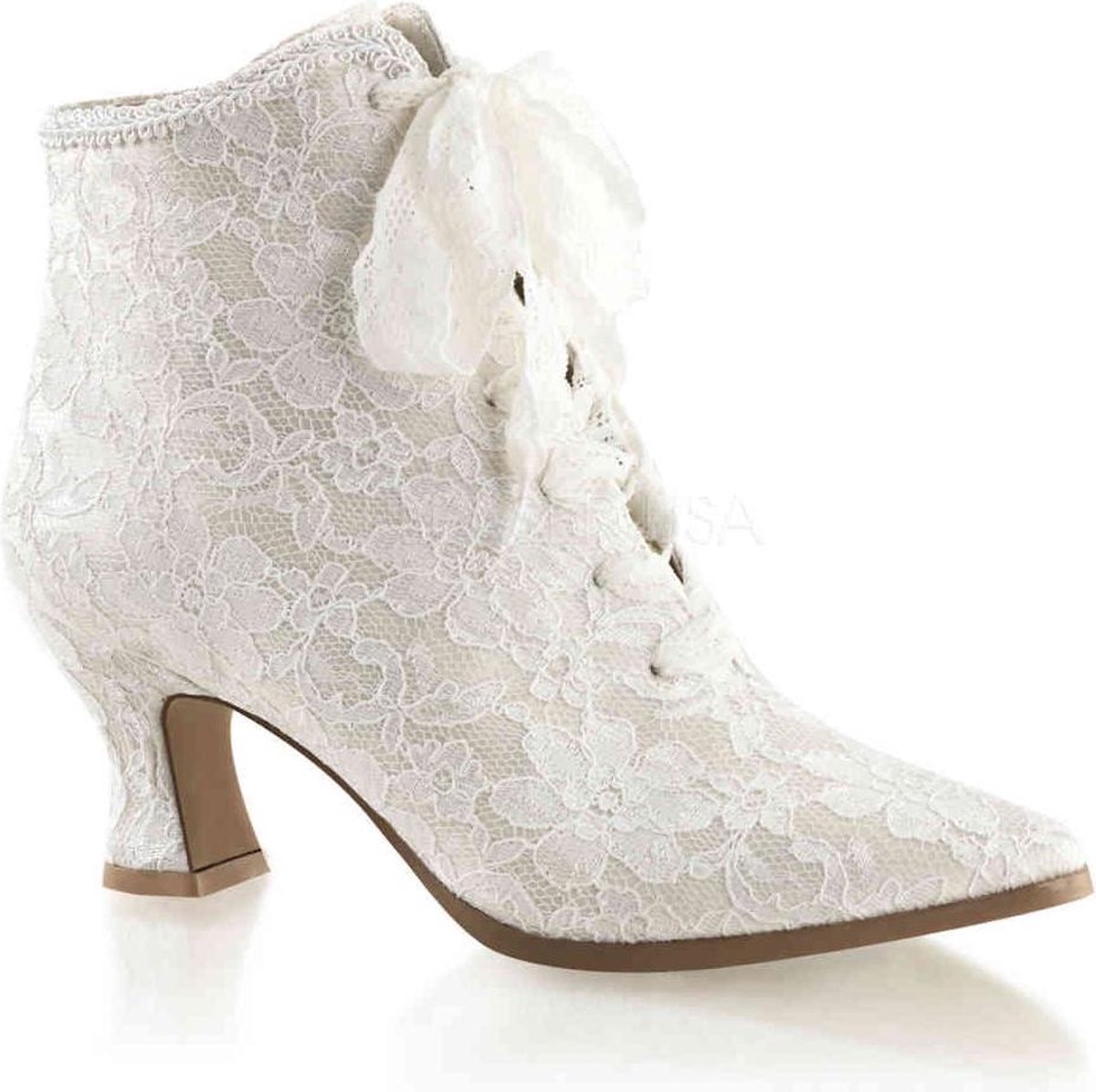 EU 41,5 = US 11 | VICTORIAN-30 | 2 3/4 Flaired Heel Lace Up Ankle Bootie w/Lace Overlay